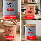 Tea and Sugar Container Set with Wooden Lid, Airtight Canisters, 1200 & 500 ml, Set Of 2