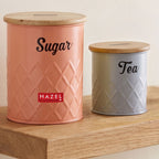 Tea and Sugar Container Set with Wooden Lid, Airtight Canisters, 1200 & 500 ml, Set Of 2