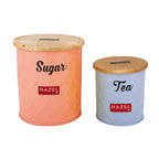 Tea and Sugar Container Set with Wooden Lid, Airtight Canisters, 1200 & 500 ml, Set Of 2