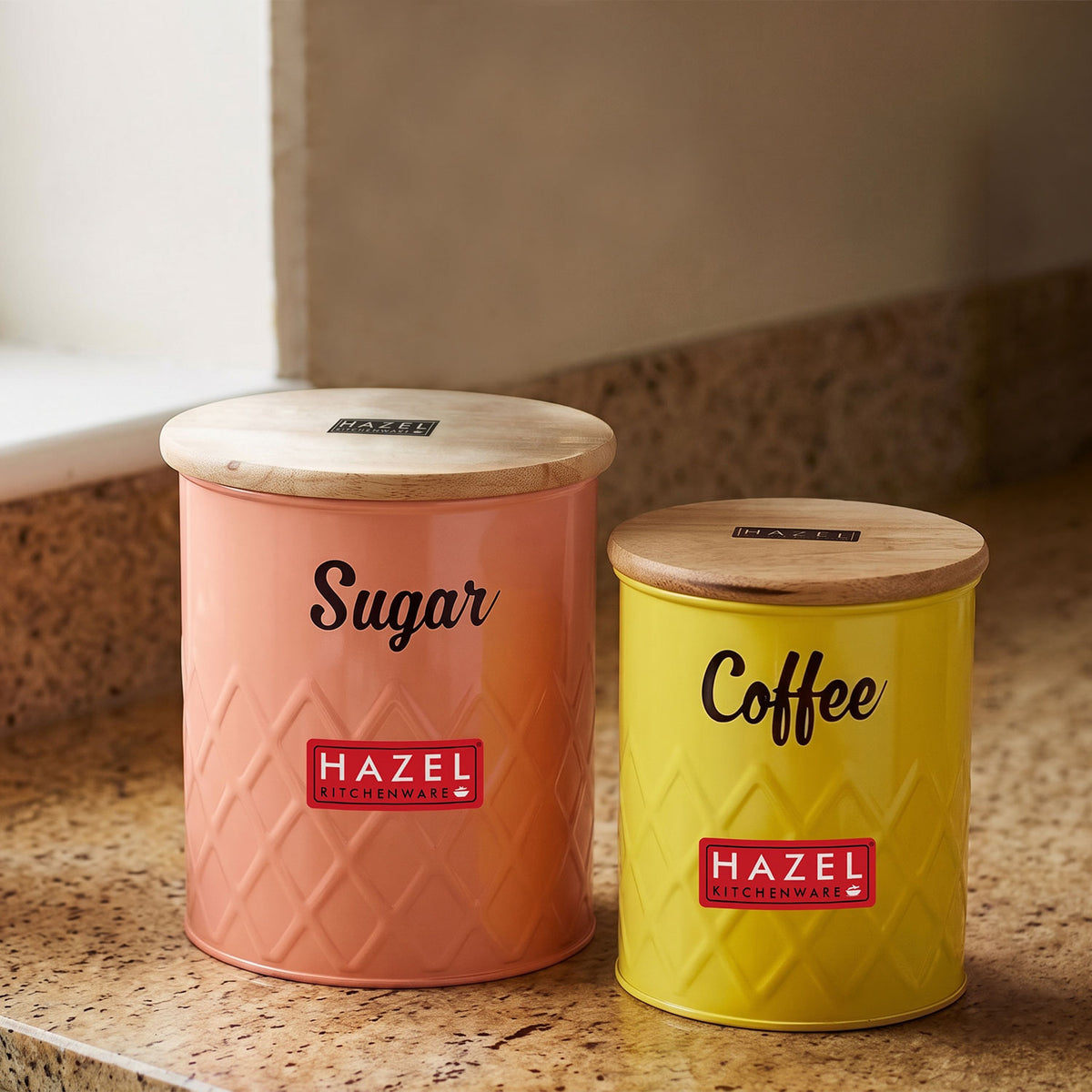 Coffee and Sugar Container Set with Wooden Lid, Airtight Canisters, 1200 & 800 ml, Set Of 2