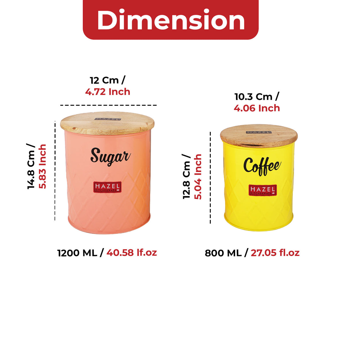 Coffee and Sugar Container Set with Wooden Lid, Airtight Canisters, 1200 & 800 ml, Set Of 2