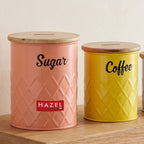 Coffee and Sugar Container Set with Wooden Lid, Airtight Canisters, 1200 & 800 ml, Set Of 2
