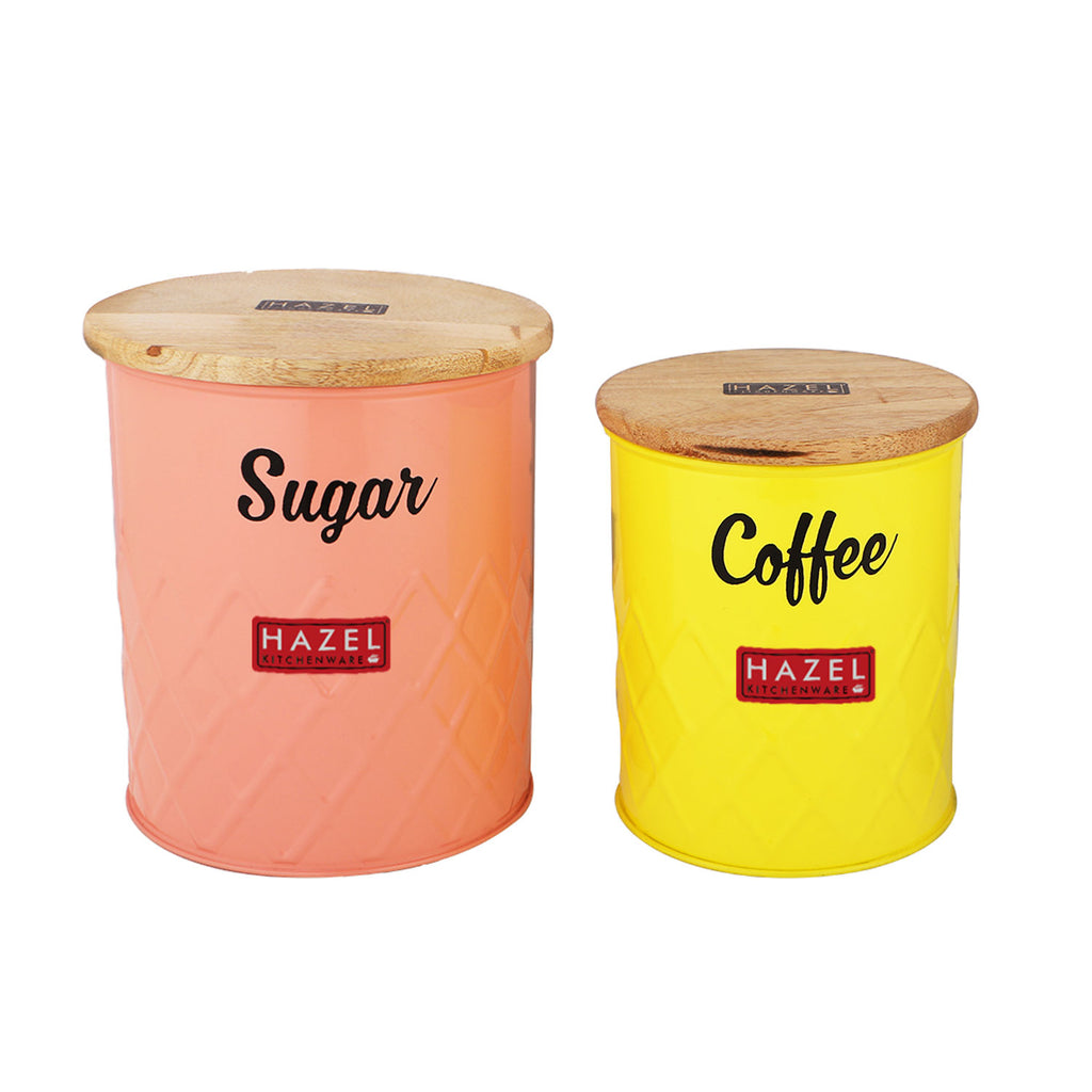 Coffee and Sugar Container Set with Wooden Lid, Airtight Canisters, 1200 & 800 ml, Set Of 2