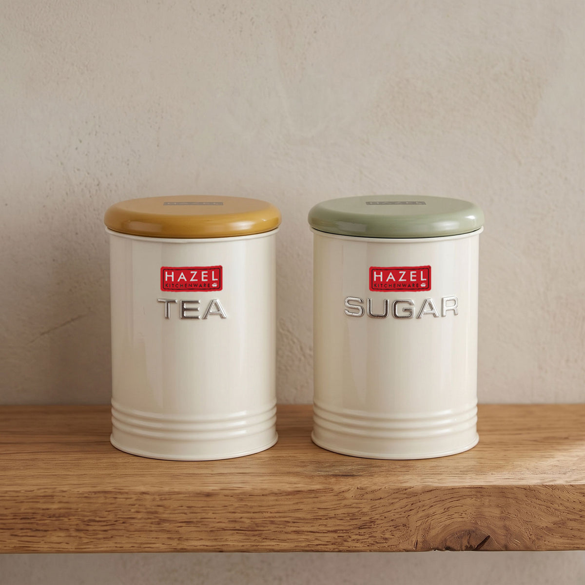 Airtight Tea and Sugar Container with Labels for Kitchen Storage, 900 ml, Set of 2