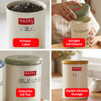 Airtight Tea and Sugar Container with Labels for Kitchen Storage, 900 ml, Set of 2