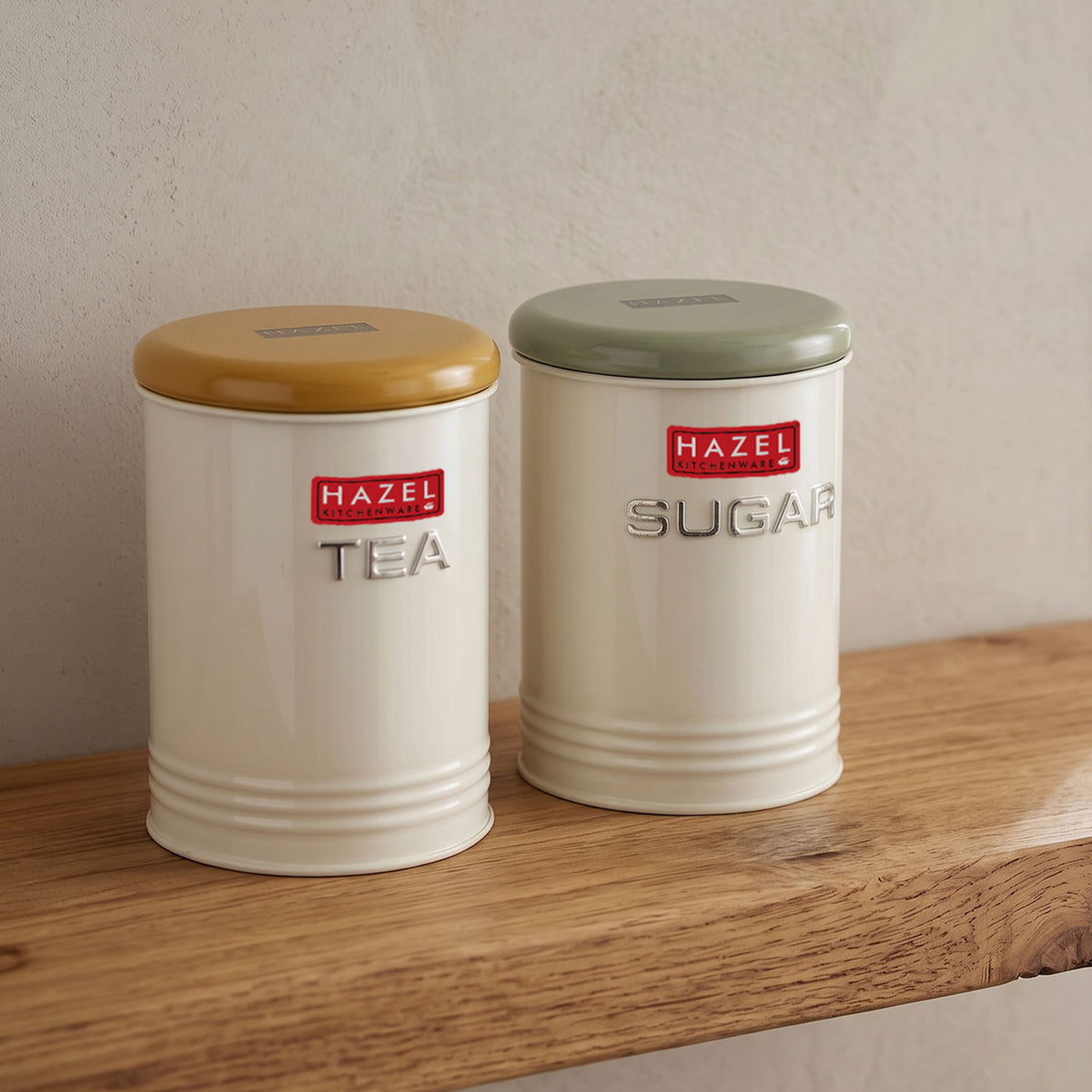 Airtight Tea and Sugar Container with Labels for Kitchen Storage, 900 ml, Set of 2