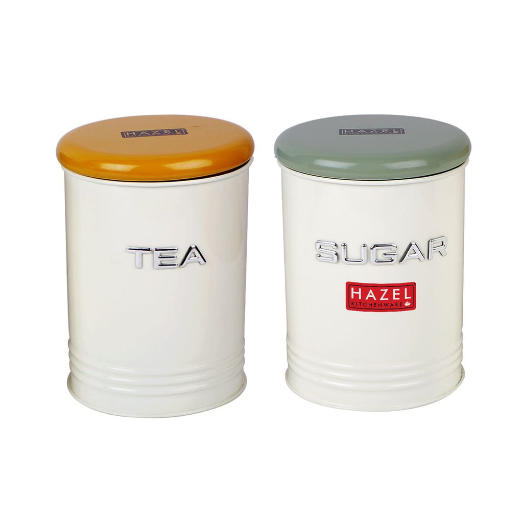 Airtight Tea and Sugar Container with Labels for Kitchen Storage, 900 ml, Set of 2