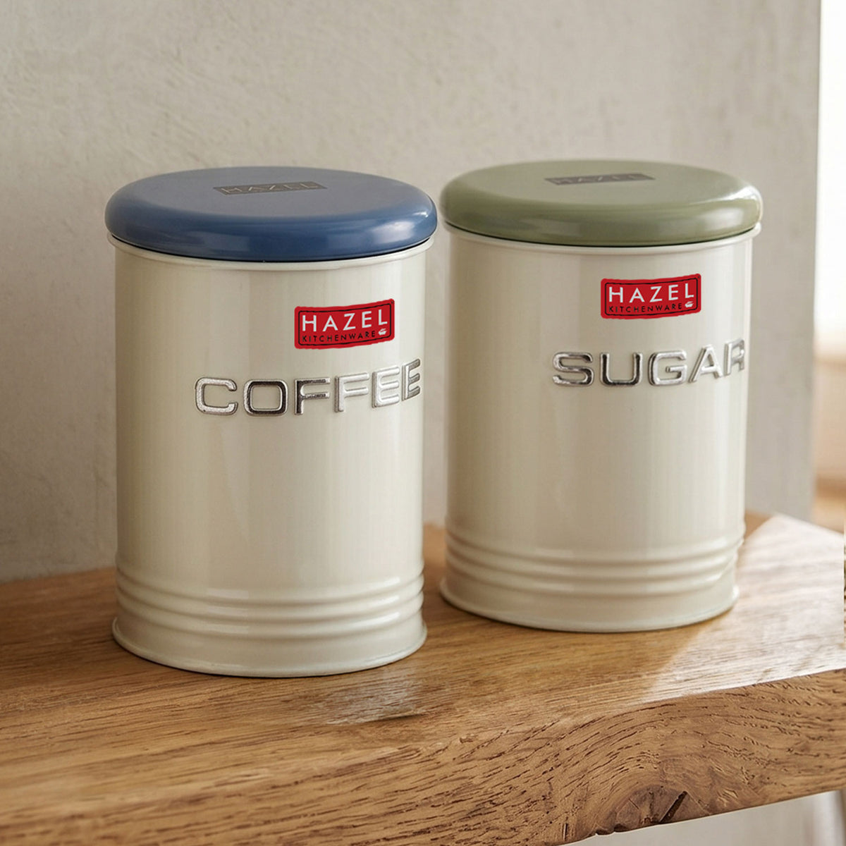 Airtight Coffee and Sugar Container with Labels for Kitchen Storage, 900 ml, Set of 2
