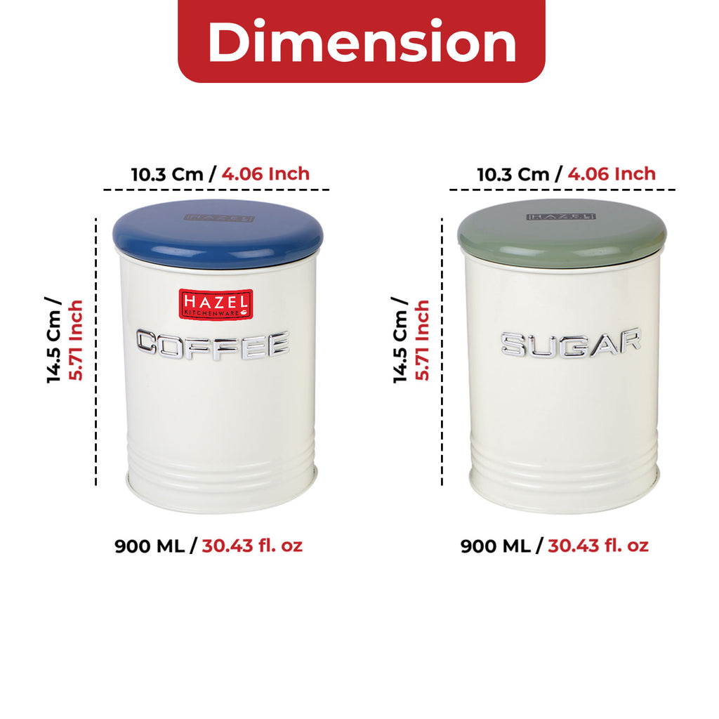 Airtight Coffee and Sugar Container with Labels for Kitchen Storage, 900 ml, Set of 2