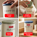 Airtight Coffee and Sugar Container with Labels for Kitchen Storage, 900 ml, Set of 2
