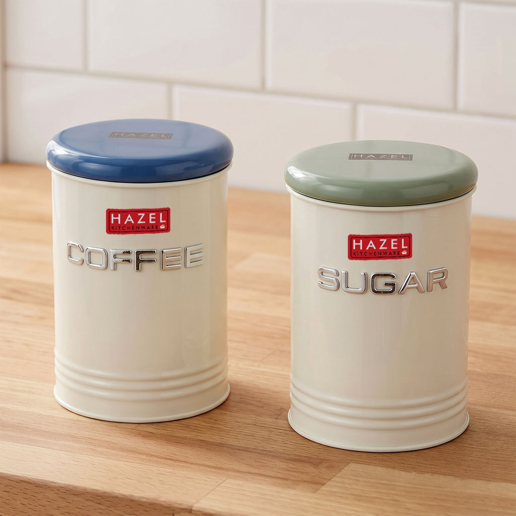 Airtight Coffee and Sugar Container with Labels for Kitchen Storage, 900 ml, Set of 2