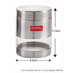 Stainless Steel See Through Matt Finish Container Set of 3, Silver, 500 ML