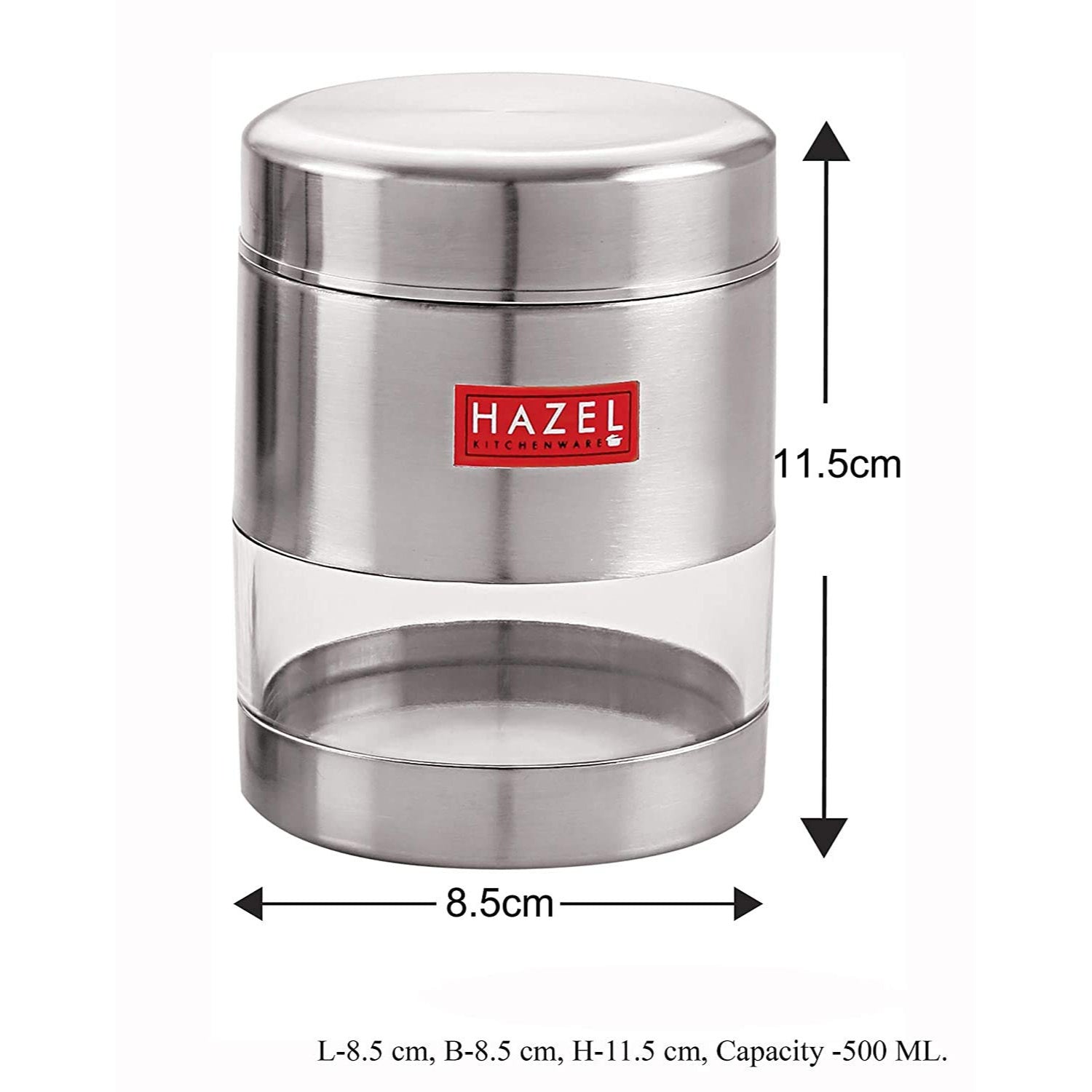 Stainless Steel See Through Matt Finish Container Set of 3, Silver, 500 ML