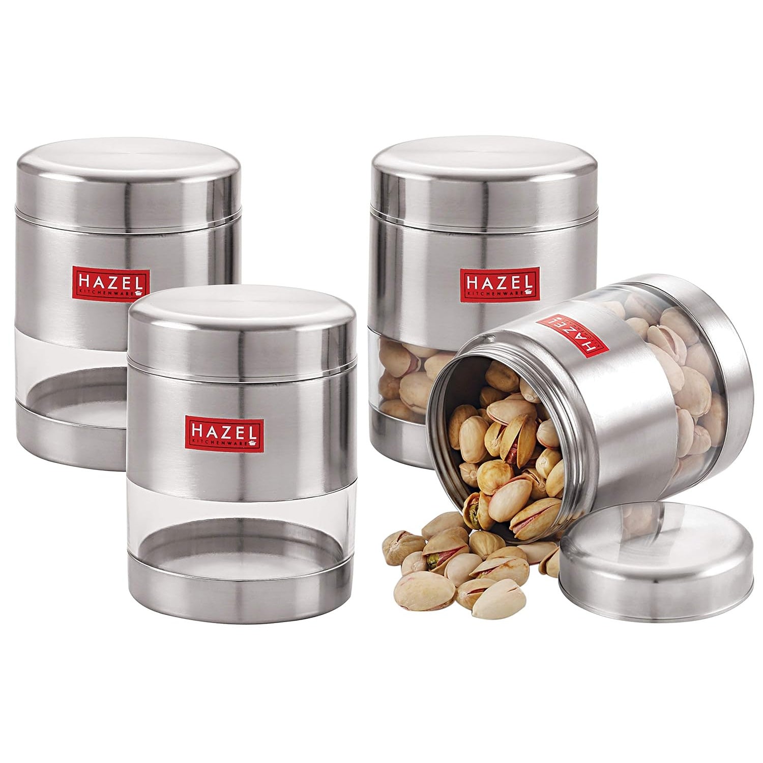 Stainless Steel See Through Matt Finish Container Set of 4, Silver, 500 ML