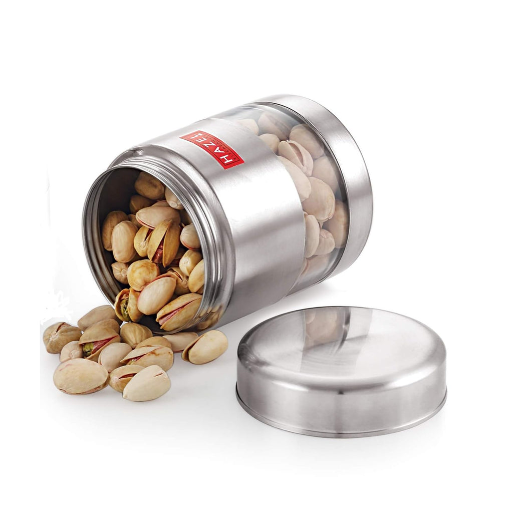 Stainless Steel See Through Matt Finish Container Set of 4, Silver, 500 ML