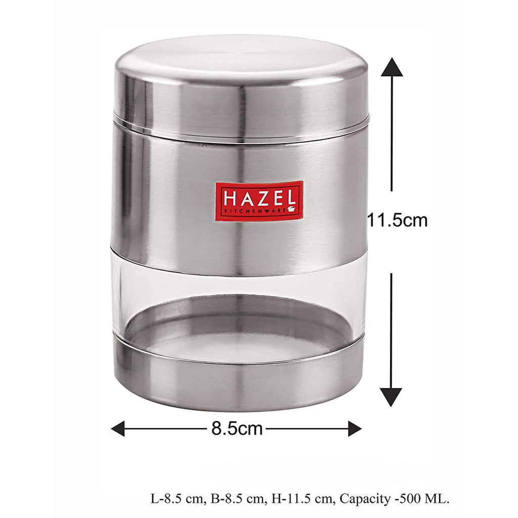 Stainless Steel See Through Matt Finish Container Set of 4, Silver, 500 ML