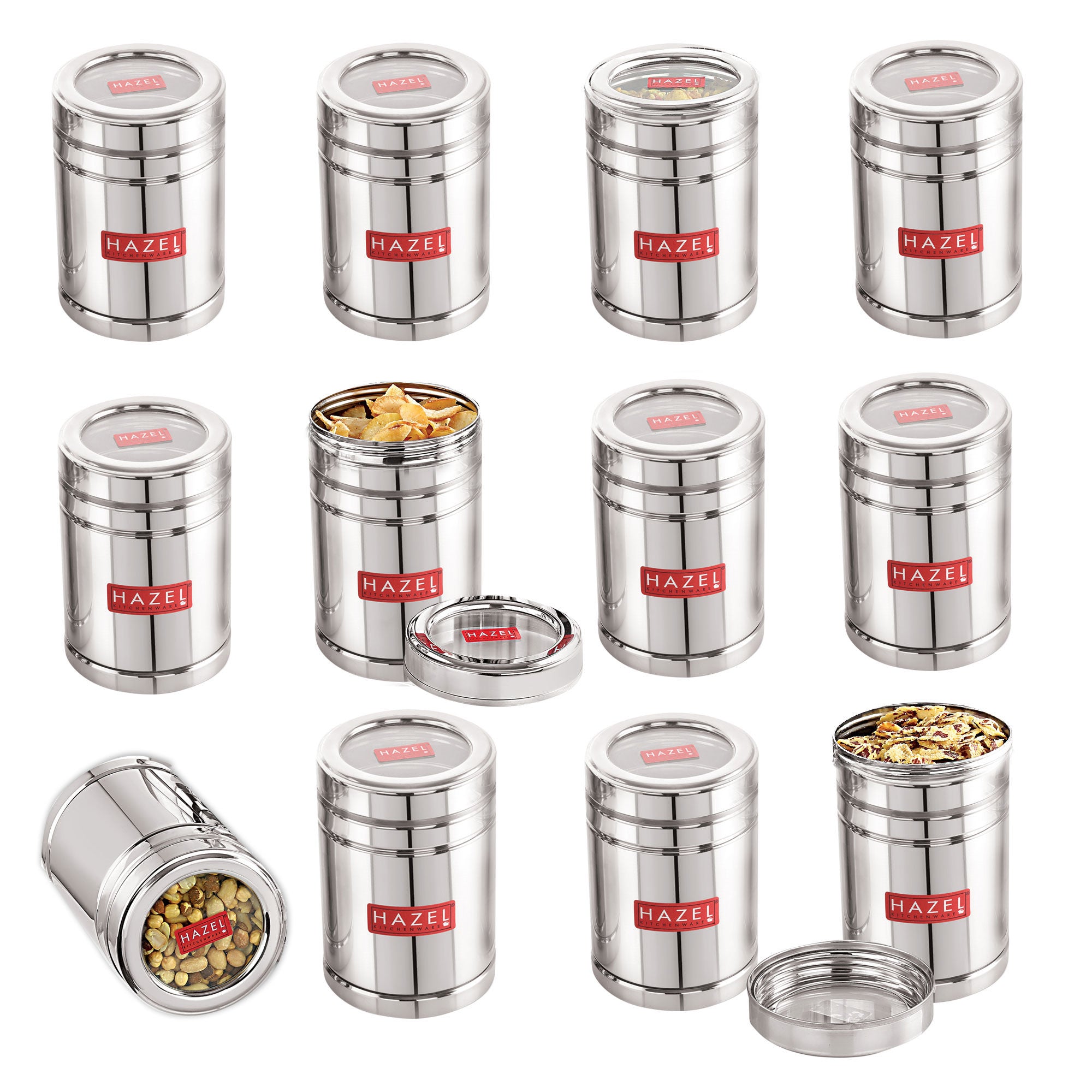 Stainless Steel Container with Transparent Lid, 1000 ML Set of 12