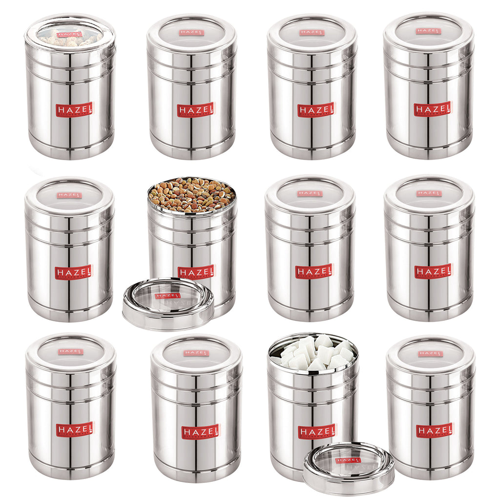 Stainless Steel Container with Transparent Lid, 1400 ML Set of 12