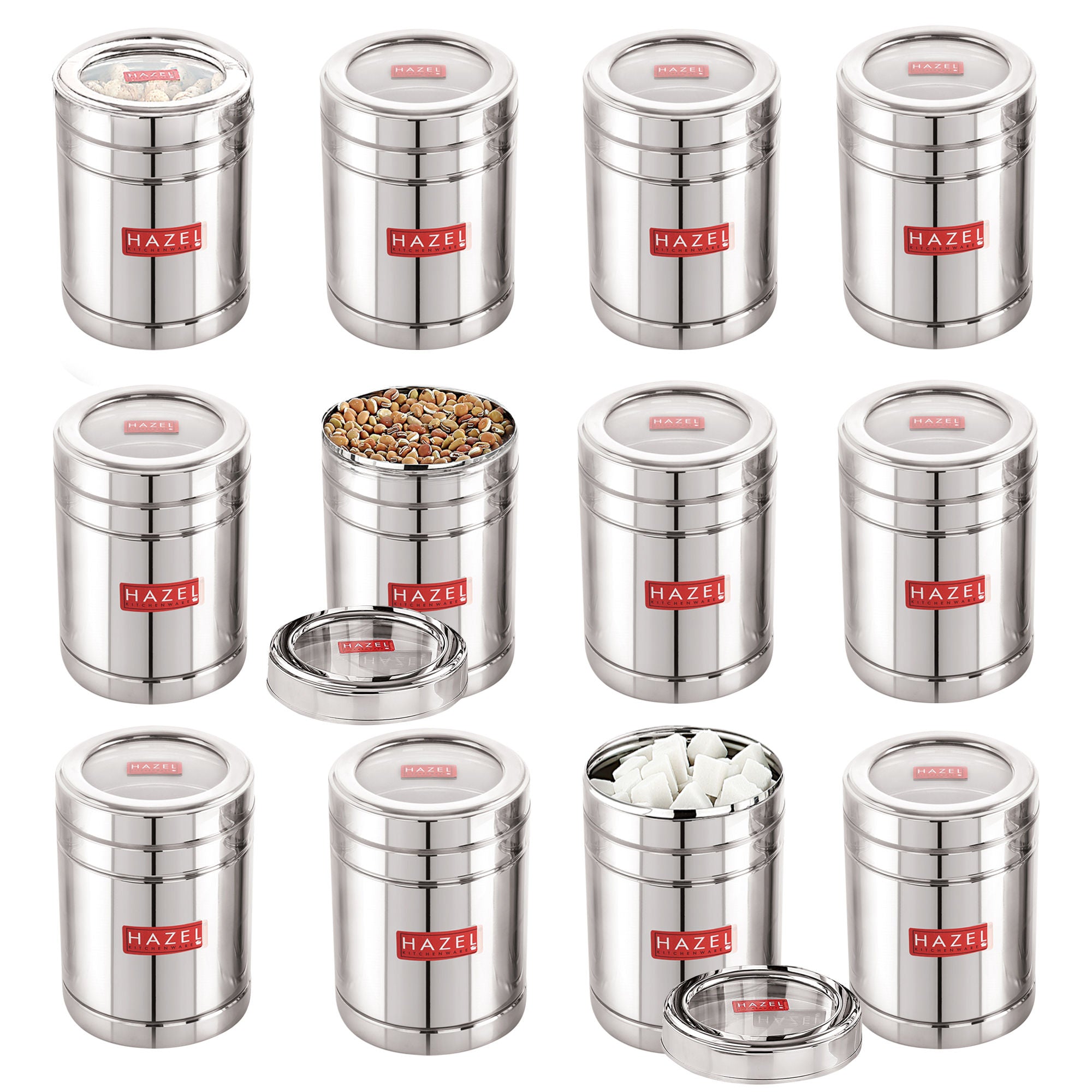 Stainless Steel Container with Transparent Lid, 1400 ML Set of 12