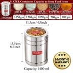 Stainless Steel Container with Transparent Lid, 1400 ML Set of 12