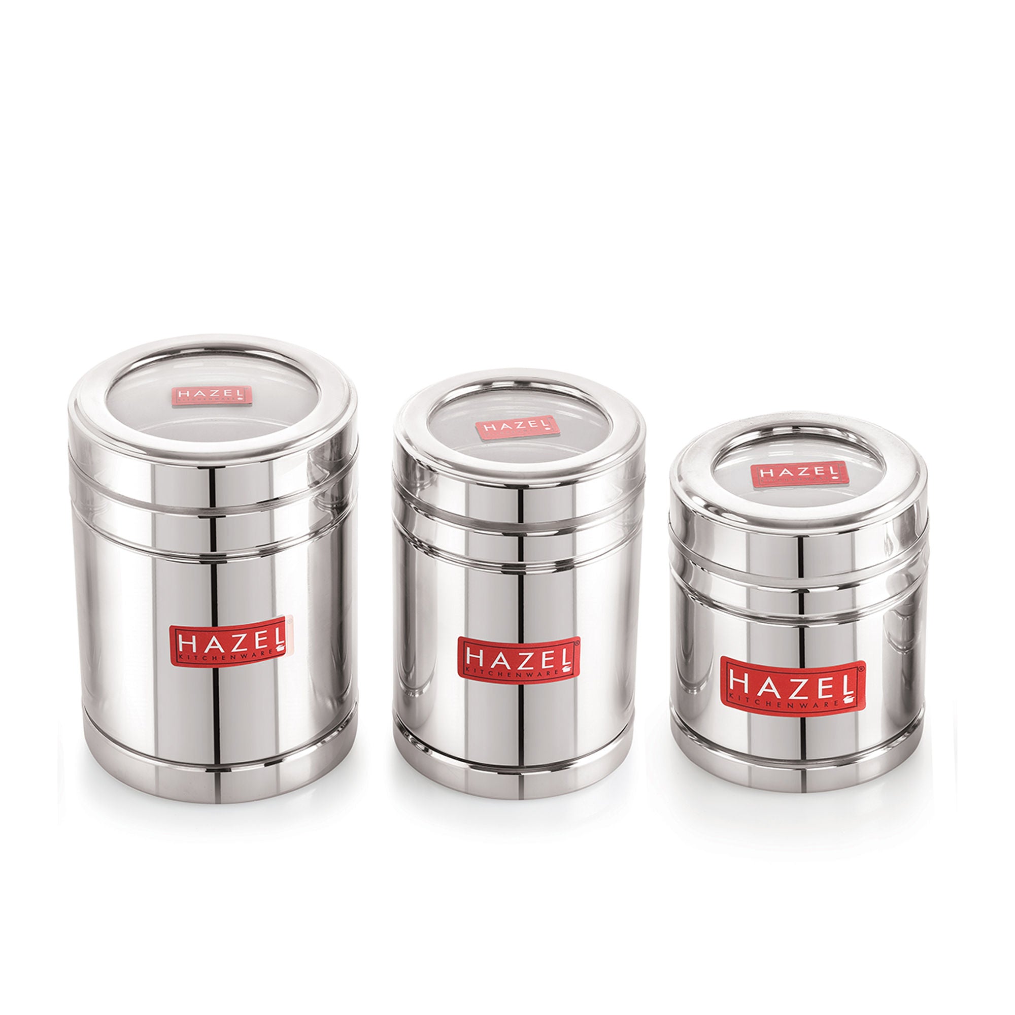 Stainless Steel Tea Coffee Sugar Container Set with Transparent Lid, Set of 3