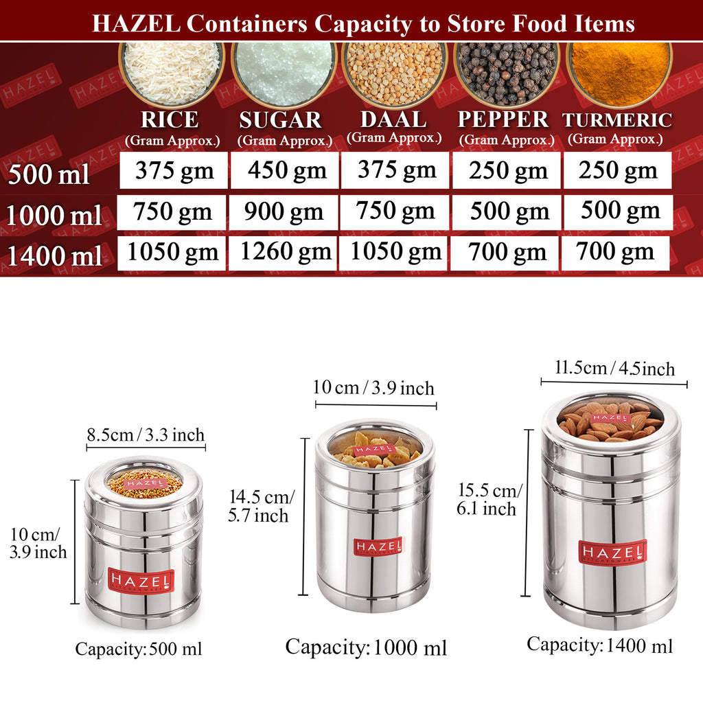 Stainless Steel Tea Coffee Sugar Container Set with Transparent Lid, Set of 3