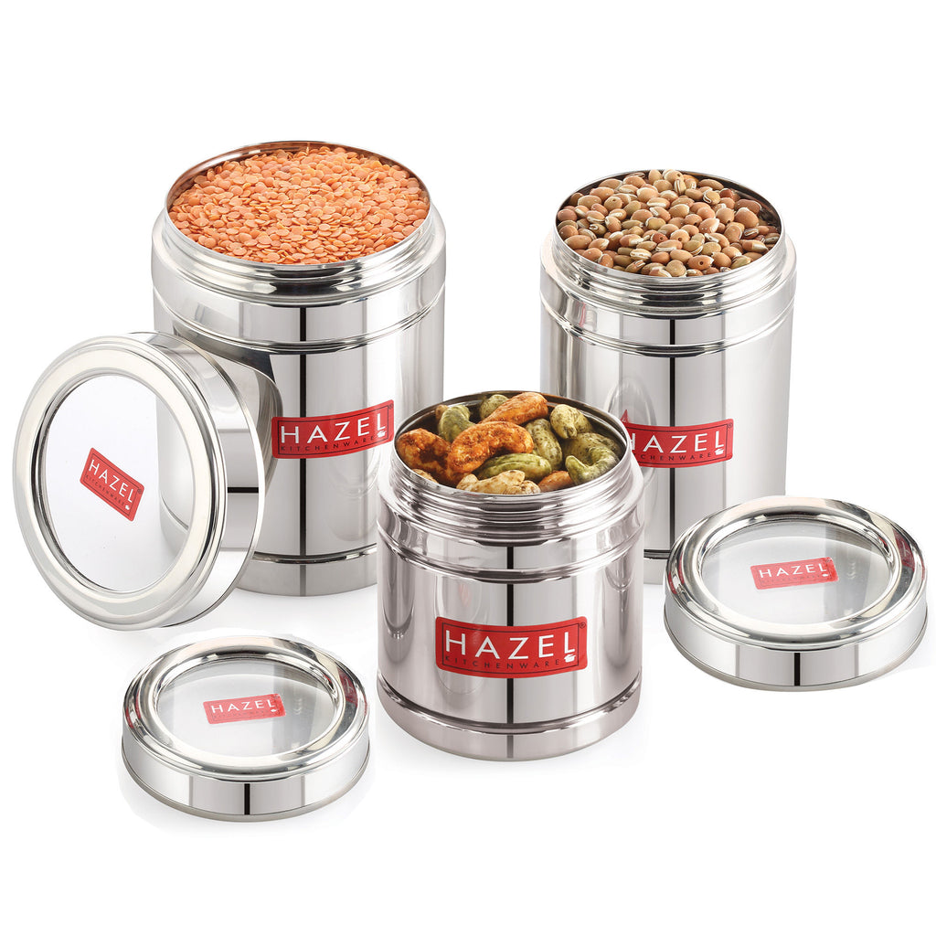 Stainless Steel Tea Coffee Sugar Container Set with Transparent Lid, Set of 3