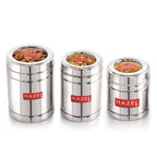 Stainless Steel Tea Coffee Sugar Container Set with Transparent Lid, Set of 3