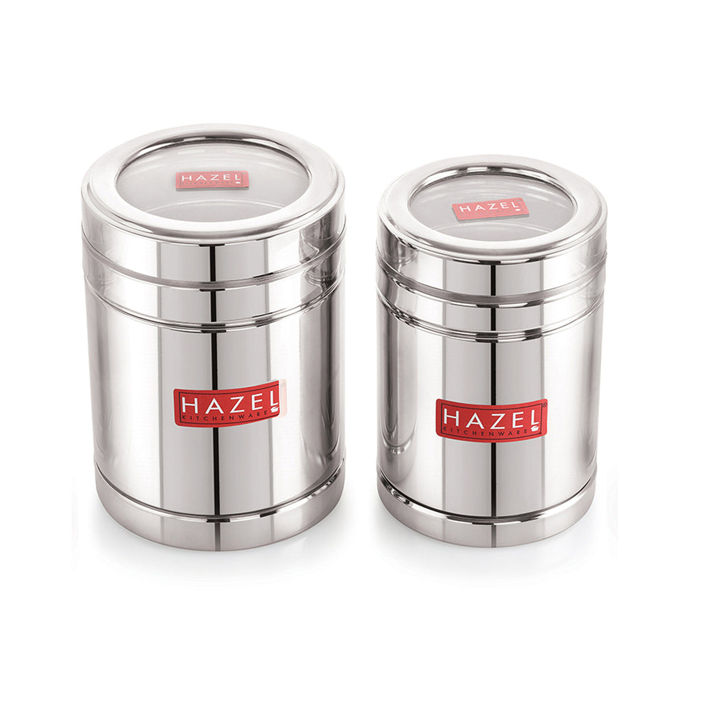 Stainless Steel Tea Sugar Container Set with Transparent Lid, Set of2