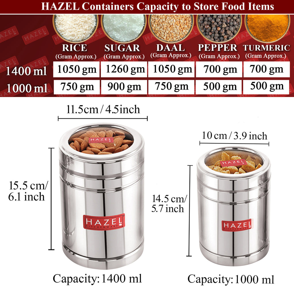 Stainless Steel Tea Sugar Container Set with Transparent Lid, Set of2