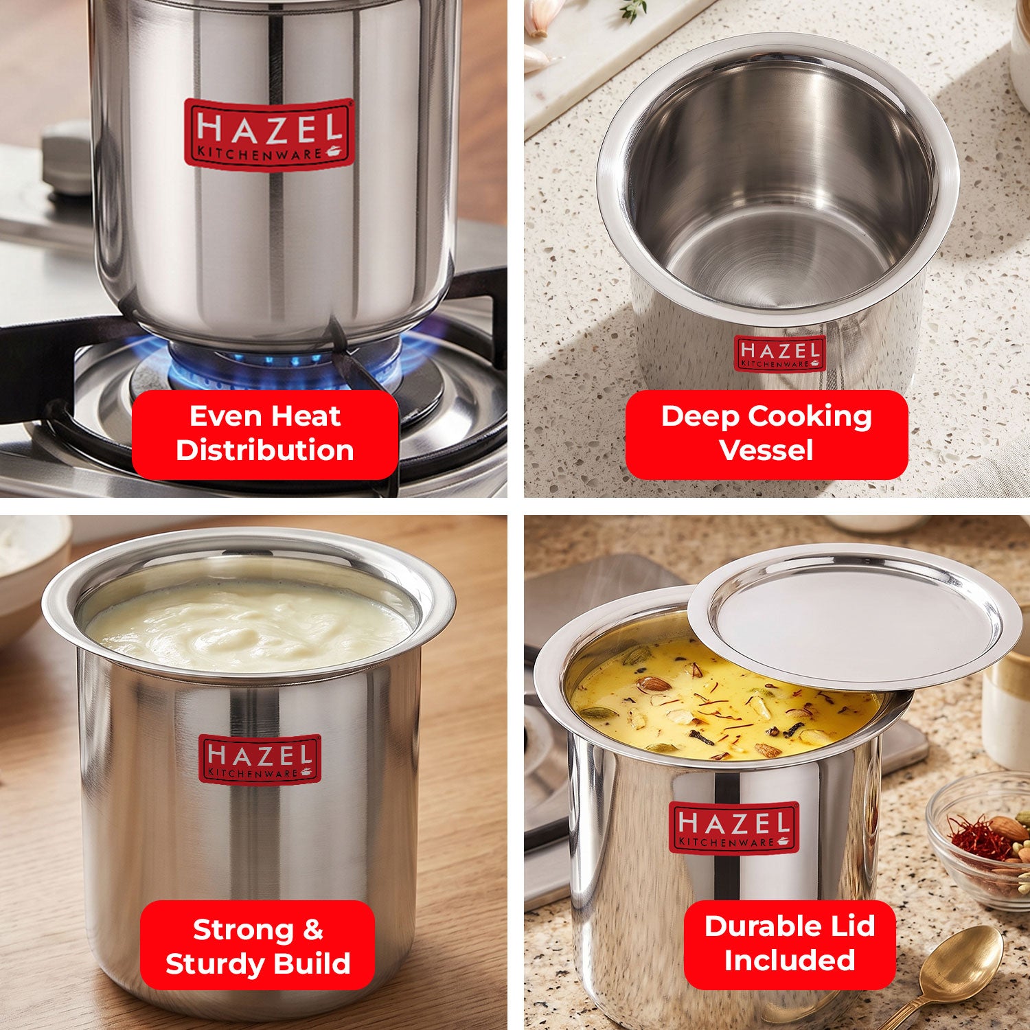 Stainless Steel Milk Boiler Pot with Lid – 1050 ML