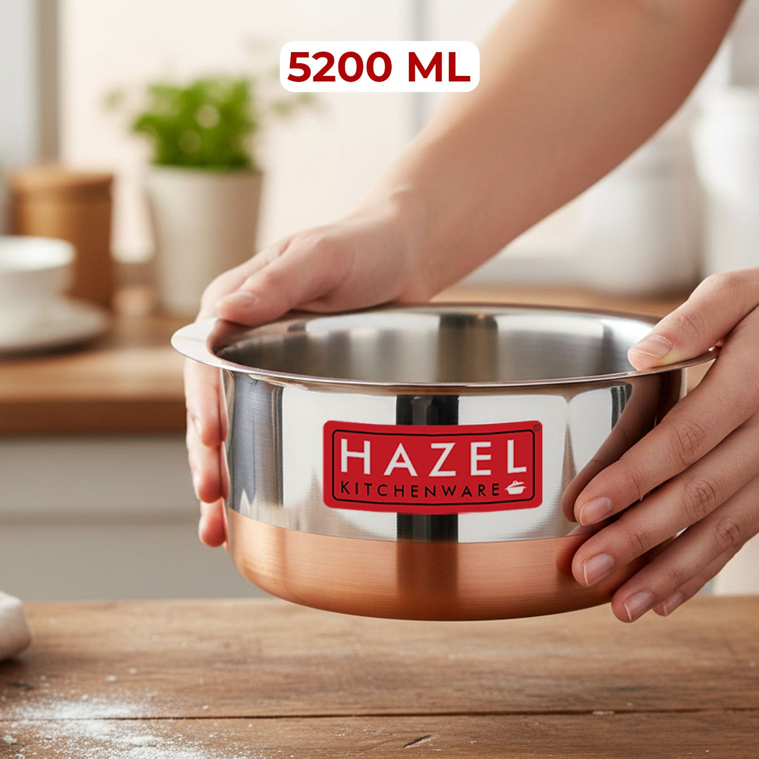 Copper Bottom Steel Tope/ Patila with Lid 5200ML