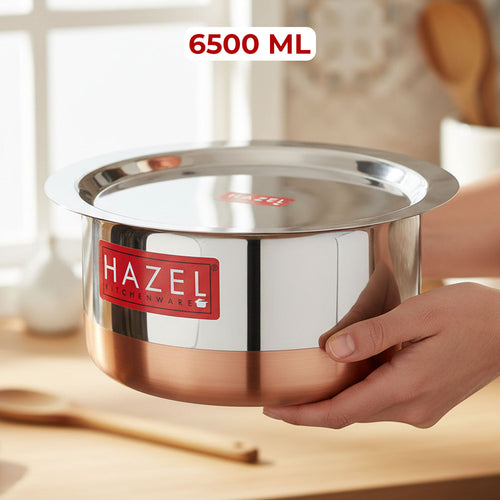 Copper Bottom Steel Tope/ Patila with Lid 6500ML