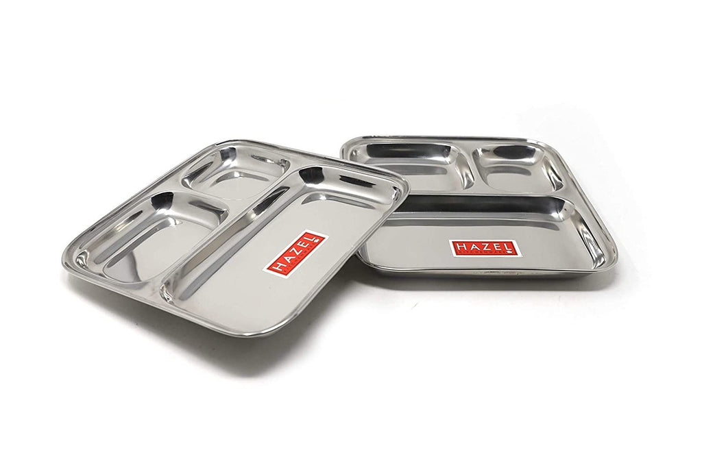 Stainless Steel Compartment Plate Set of 2, Bhojan Thali, 25 cm