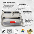 Stainless Steel Compartment Plate Set of 6, Bhojan Thali, 25 cm