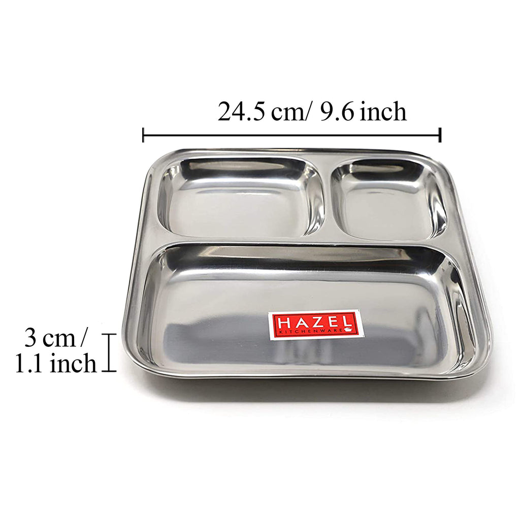 Stainless Steel Compartment Plate Set of 6, Bhojan Thali, 25 cm