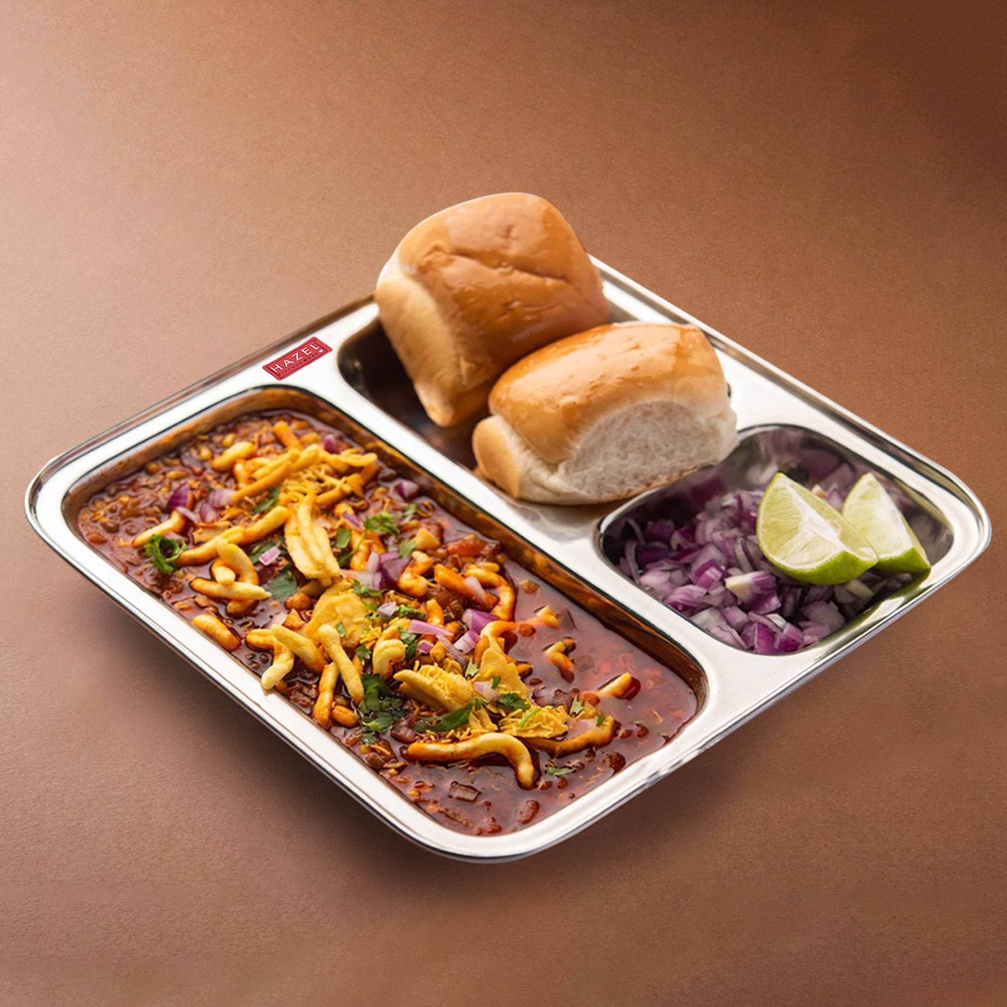Stainless Steel Compartment Plate Set of 6, Bhojan Thali, 25 cm