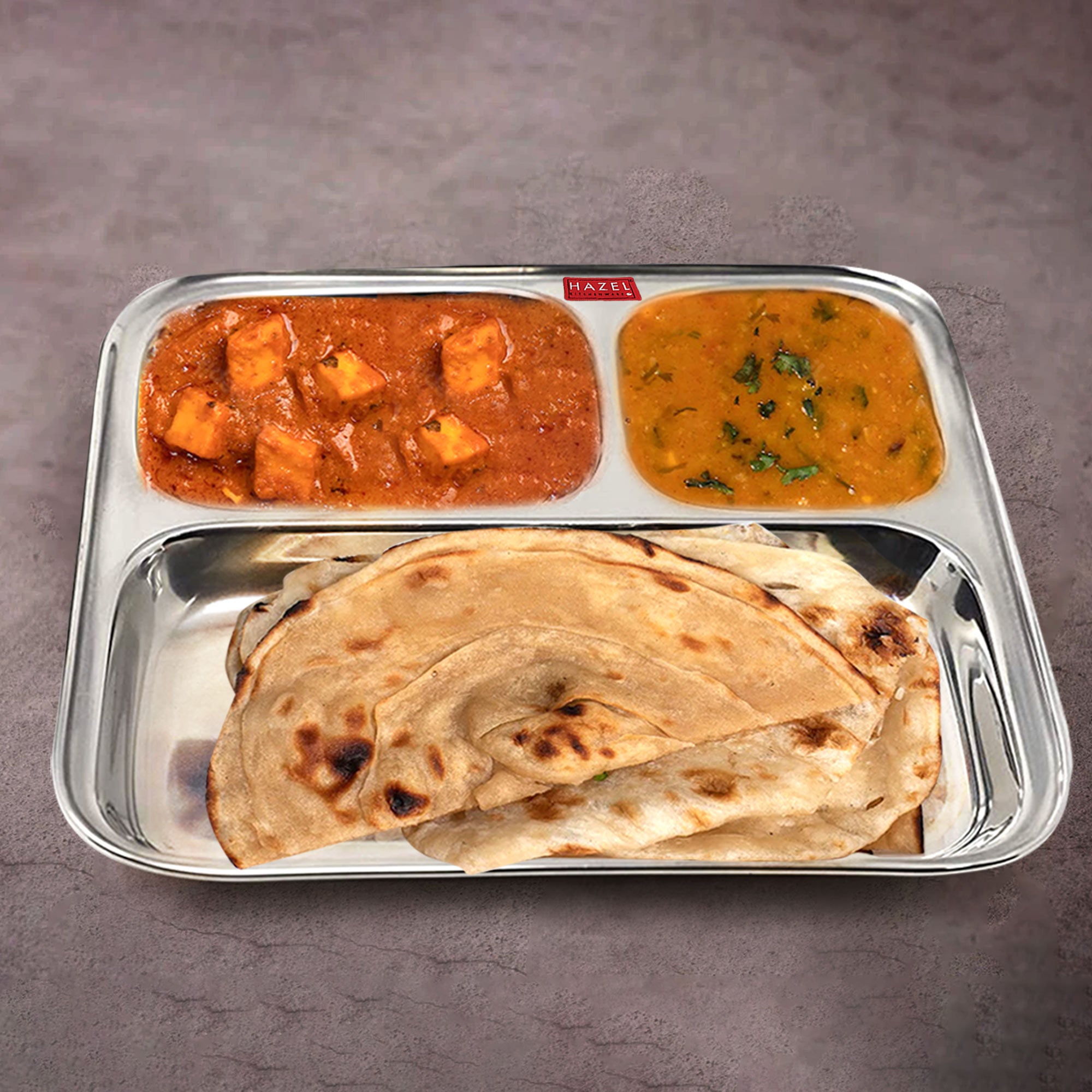 Stainless Steel Compartment Plate Set of 6, Bhojan Thali, 25 cm