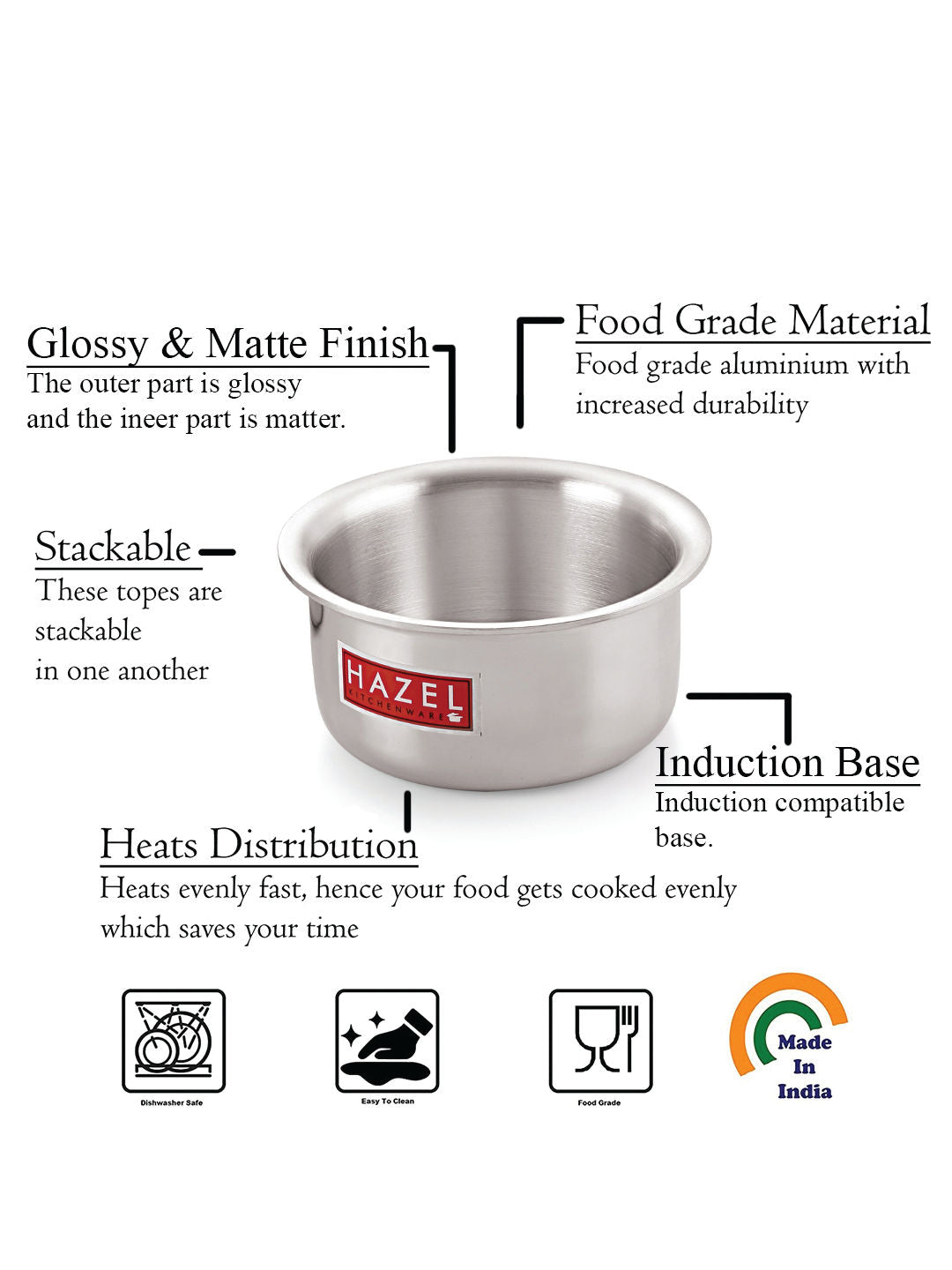 Induction Base Aluminium Tope with Lid, Bhagona, 4400 ml