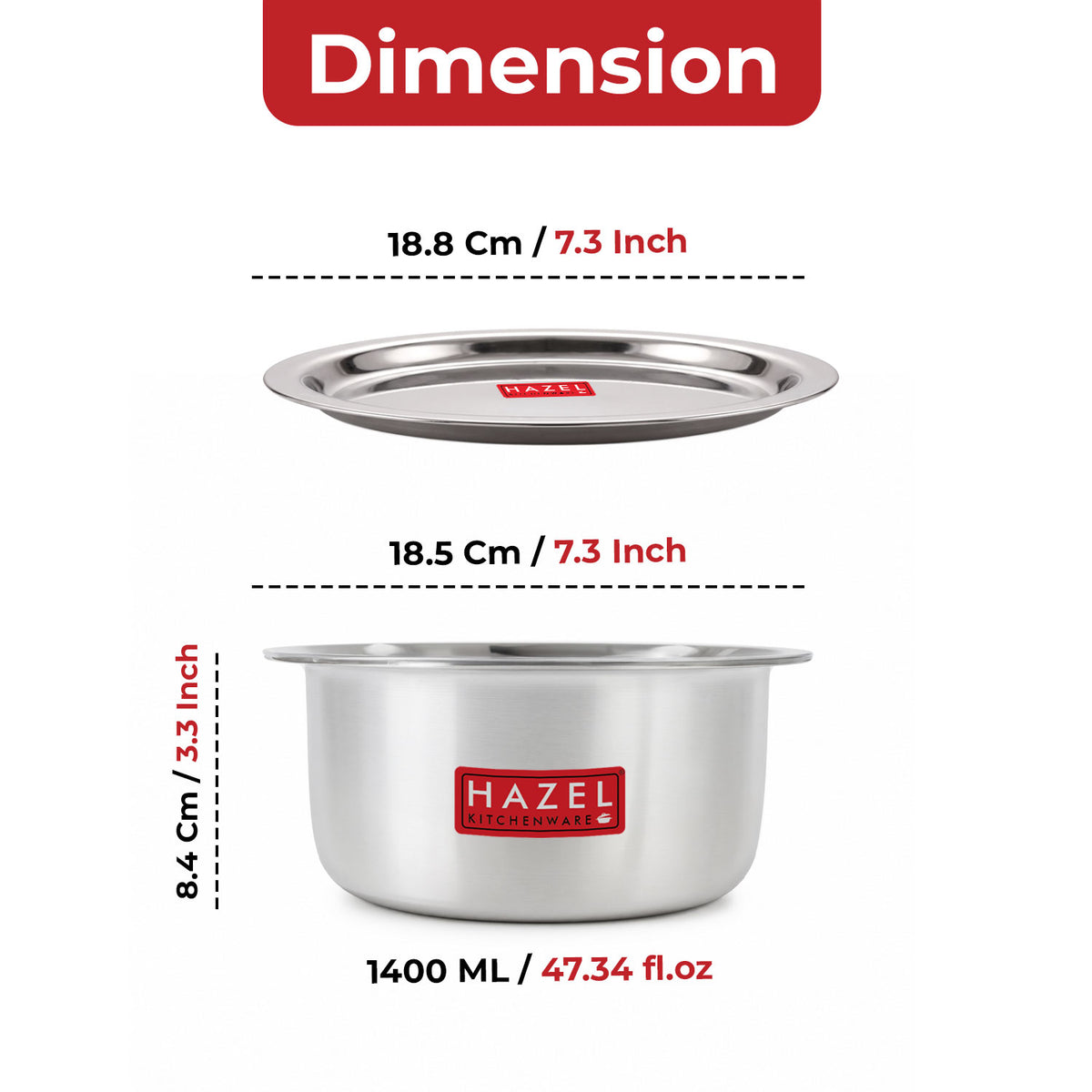 Induction Base Aluminium Tope(Patila) with Lid, 1400 ML, 18.8 cm