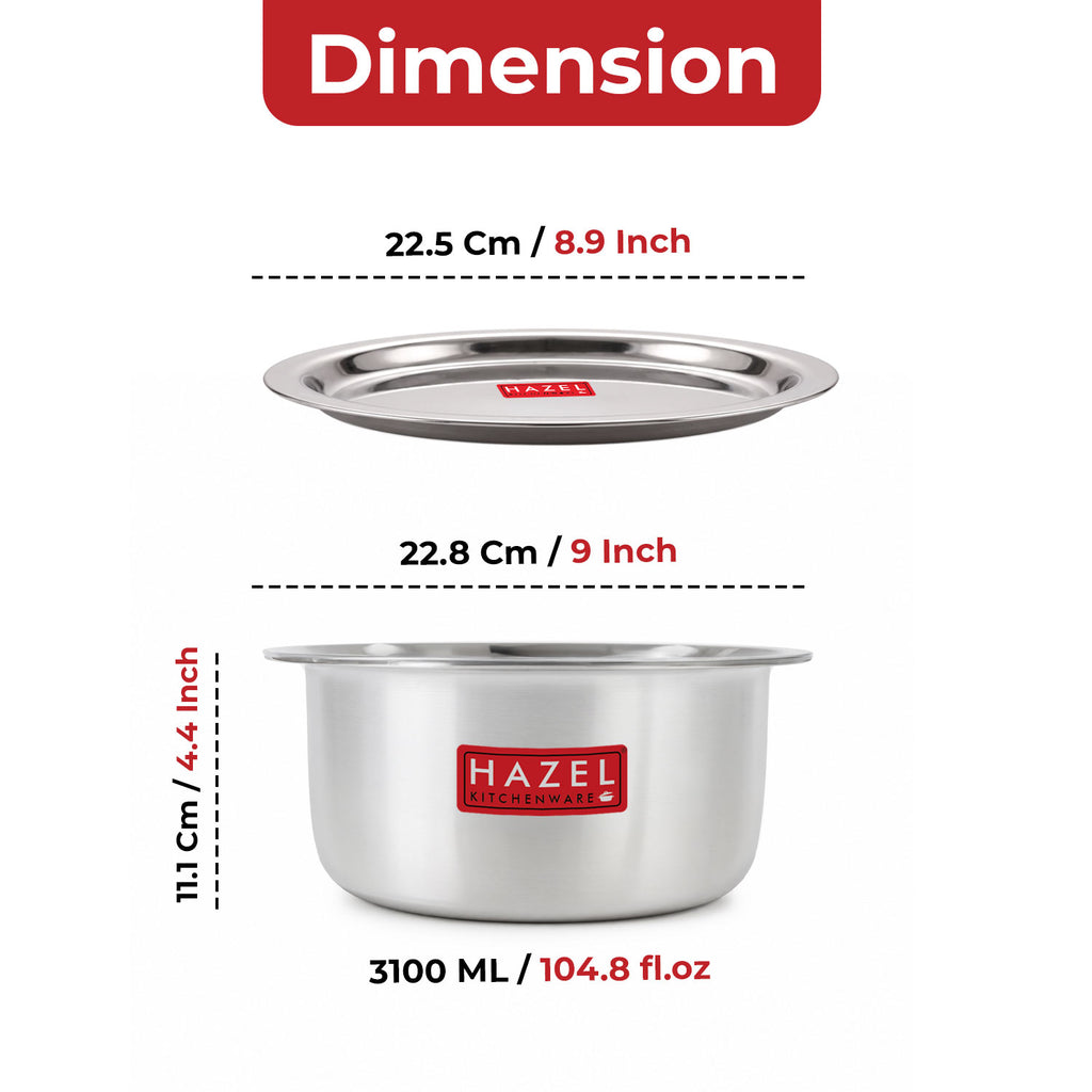 Induction Base Aluminium Tope(Patila) with Lid, 3000 ML, 22.5 cm