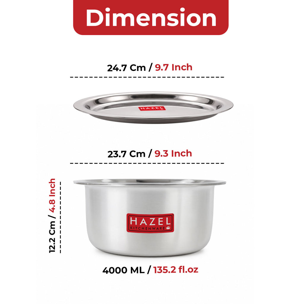 Induction Base Aluminium Tope(Patila) with Lid, 3500 ML, 24.7 cm