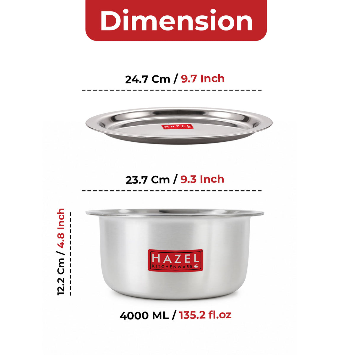 Induction Base Aluminium Tope(Patila) with Lid, 3500 ML, 24.7 cm