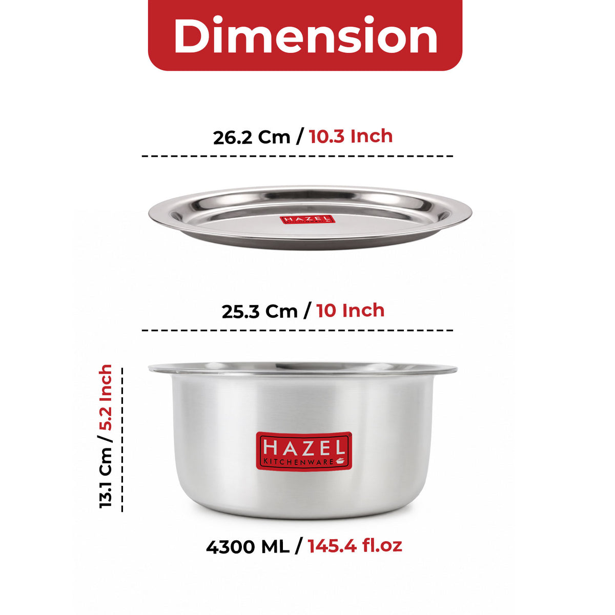 Induction Base Aluminium Tope(Patila) with Lid, 4300 ML, 26.2 cm