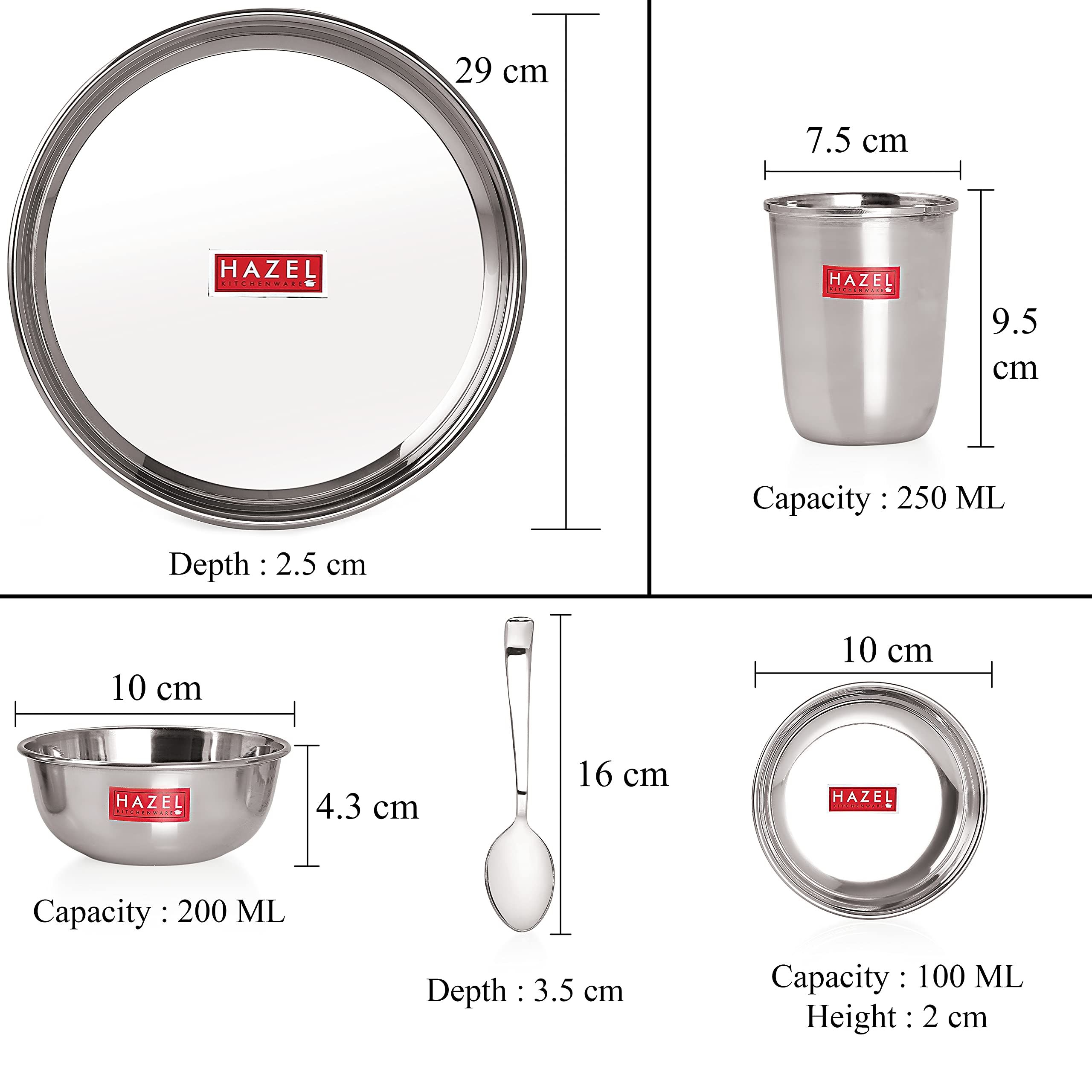 Stainless Steel Dinner Set 36 Pcs, Thali Set with Plates, Bowls & Glasses