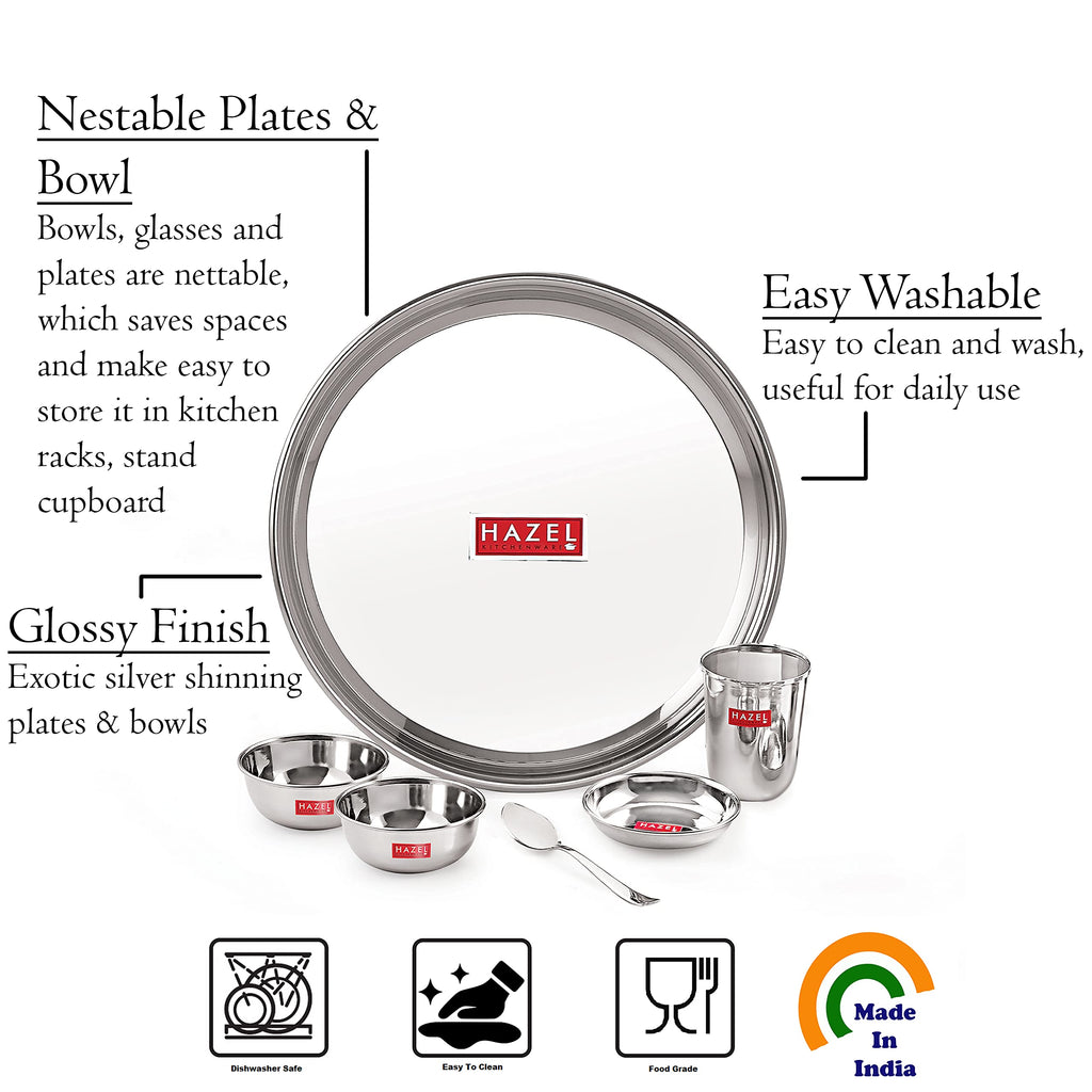 Stainless Steel Dinner Set 36 Pcs, Thali Set with Plates, Bowls & Glasses