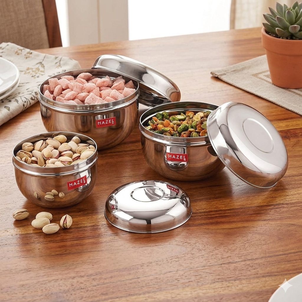 Stainless Steel  Apple Shape Container Set of 3 (650ML, 900ML & 1300ML)