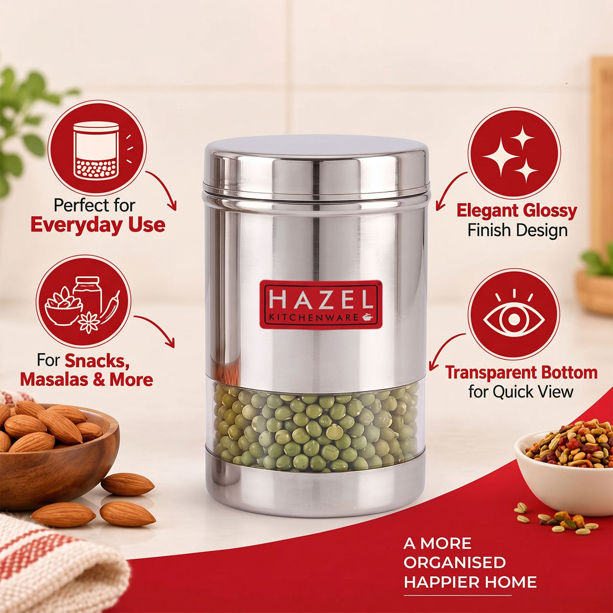 Transparent Wide Mouth Steel Container, 600 ML
