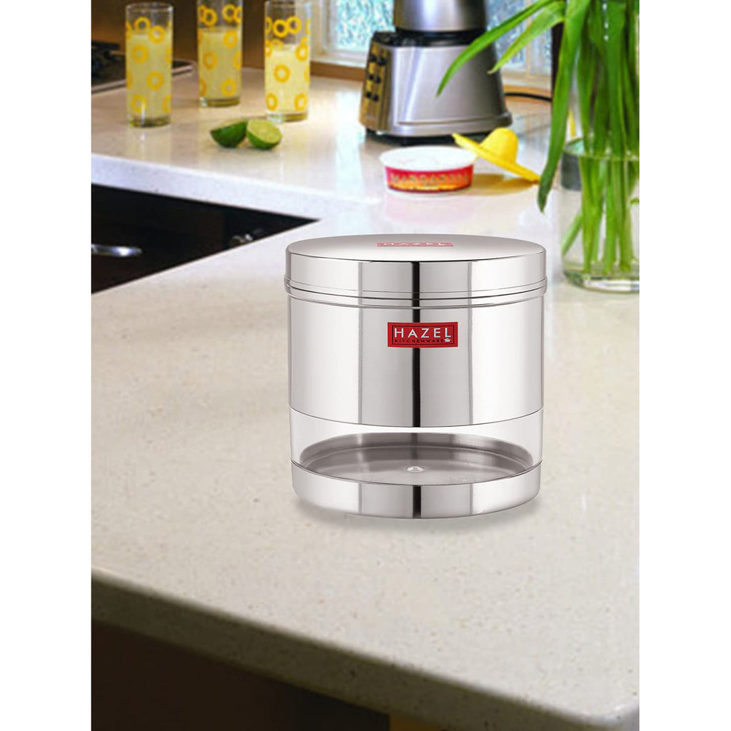 Stainless Steel Transparent Wide Mouth See Through Container, Silver, 1100 ml