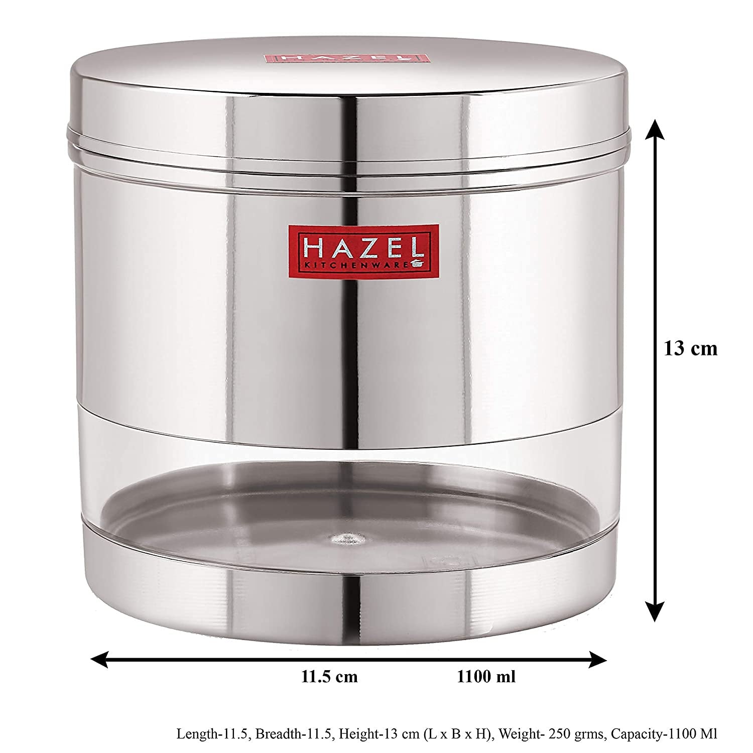 Stainless Steel Transparent Wide Mouth See Through Container, Silver, 1100 ml